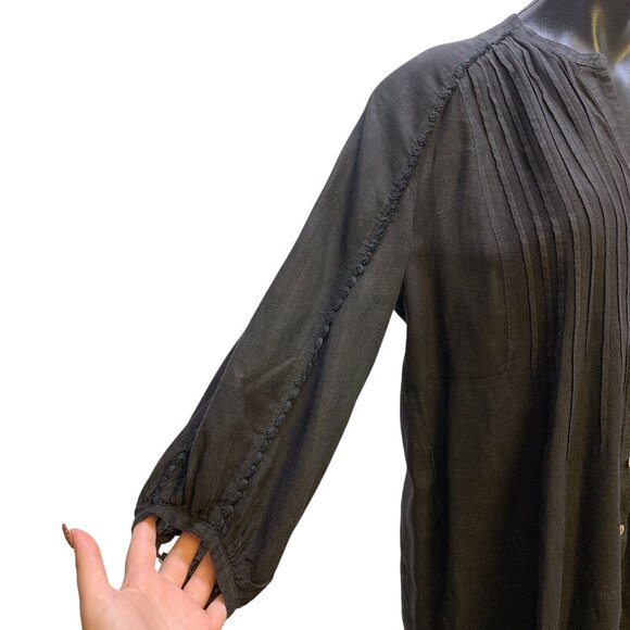120% Lino Black Linen Tunic Dress w/Pintuck Design Size M - Picture 4 of 6